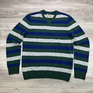 Nordstrom 1901 Cashmere Sweater Mens Small Green Blue Striped V Neck Rugby Style
